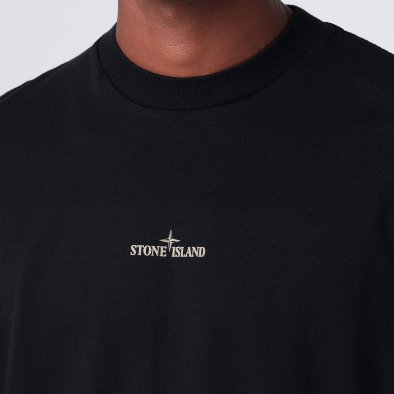 Stone Island Casual Black T-shirt With Graphic Design And Subtle Logo In Black