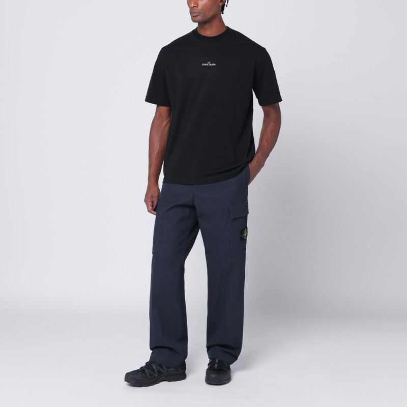 Stone Island Casual Black T-shirt With Graphic Design And Subtle Logo In Black