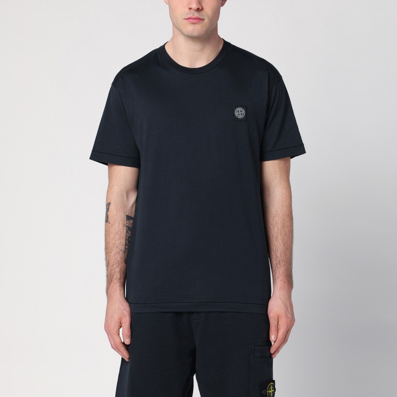 Navy blue cotton T-shirt with logo patch