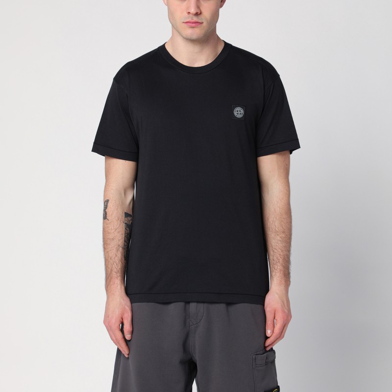 Black cotton T-shirt with logo patch
