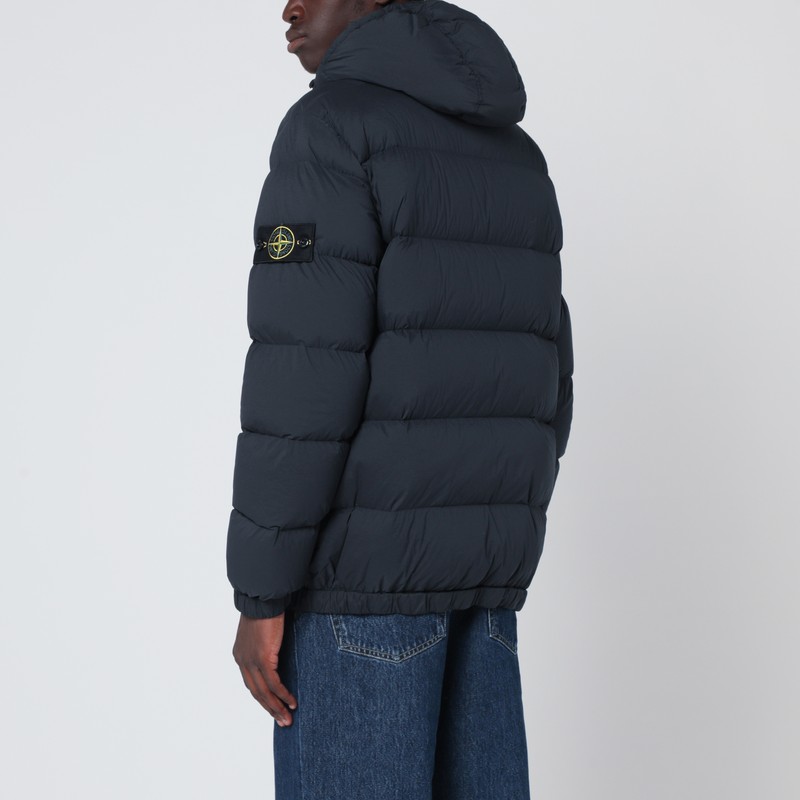 Stone Island Navy Blue Hooded Puffer Jacket In Blue