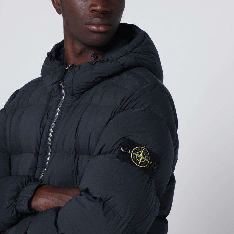 Stone Island Navy Blue Hooded Puffer Jacket In Blue