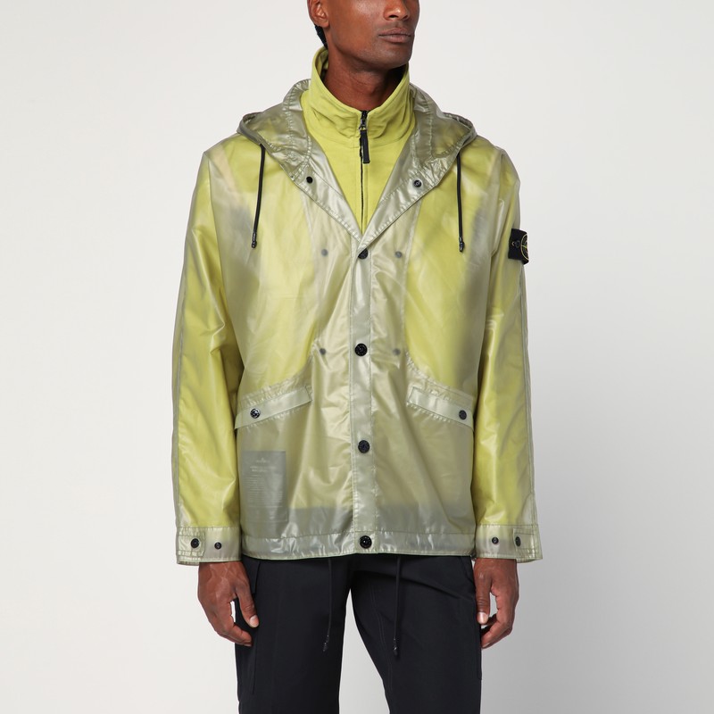 Two-tone fern-coloured jacket in translucent polyurethane