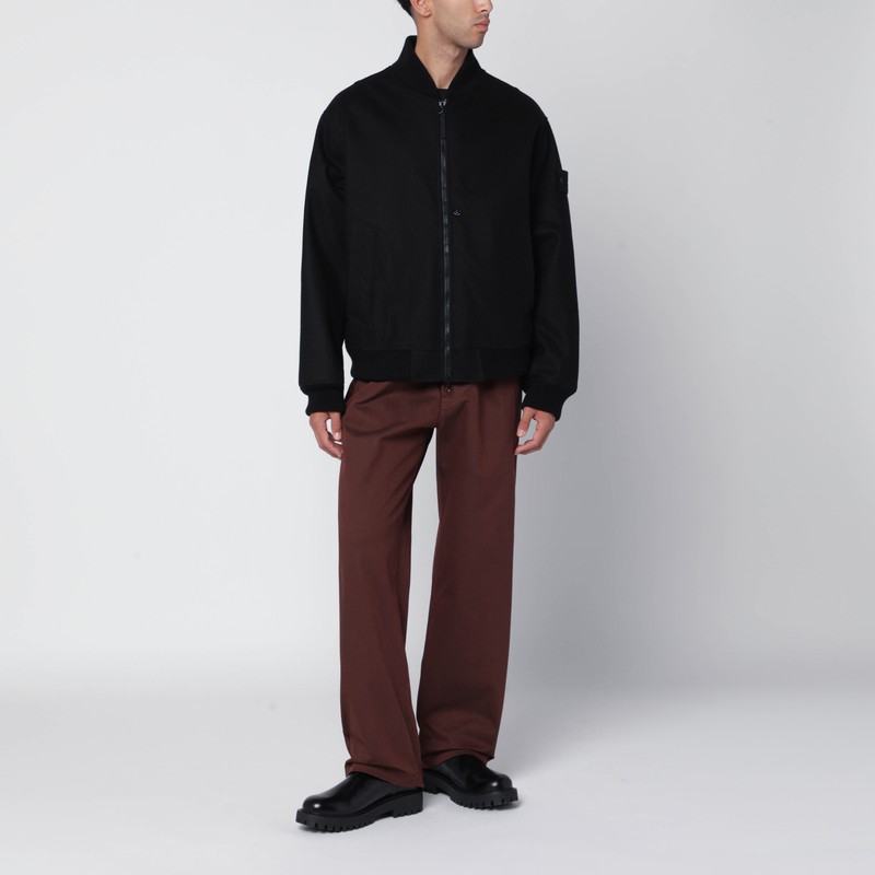 Stone Island Black Wool-blend Zip Jacket In Black