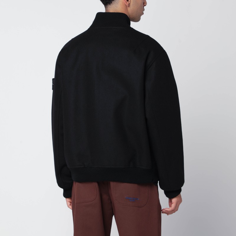 Stone Island Black Wool-blend Zip Jacket In Black