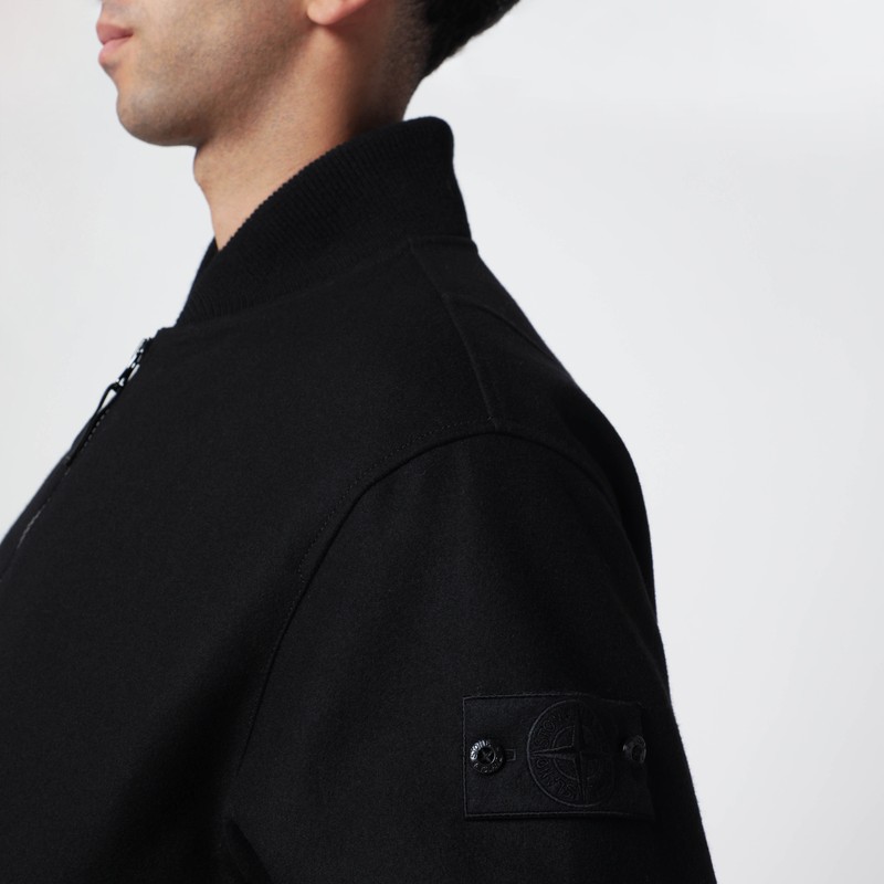 Stone Island Black Wool-blend Zip Jacket In Black