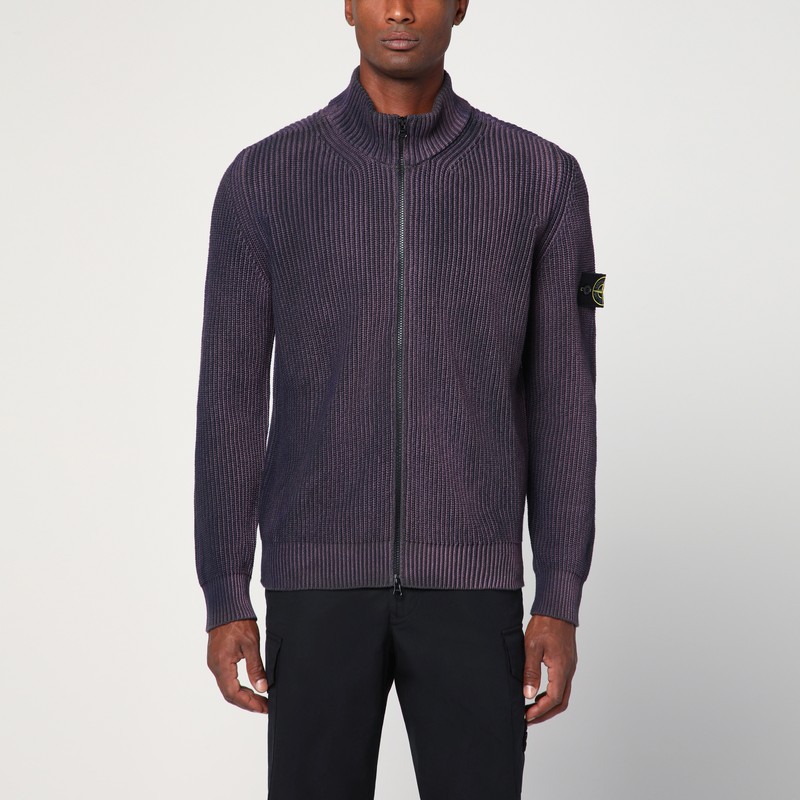 Zipped cotton cardigan in amaranth colour