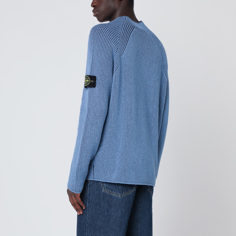 Stone Island Light Blue Ribbed Vanisé Sweater In Blue