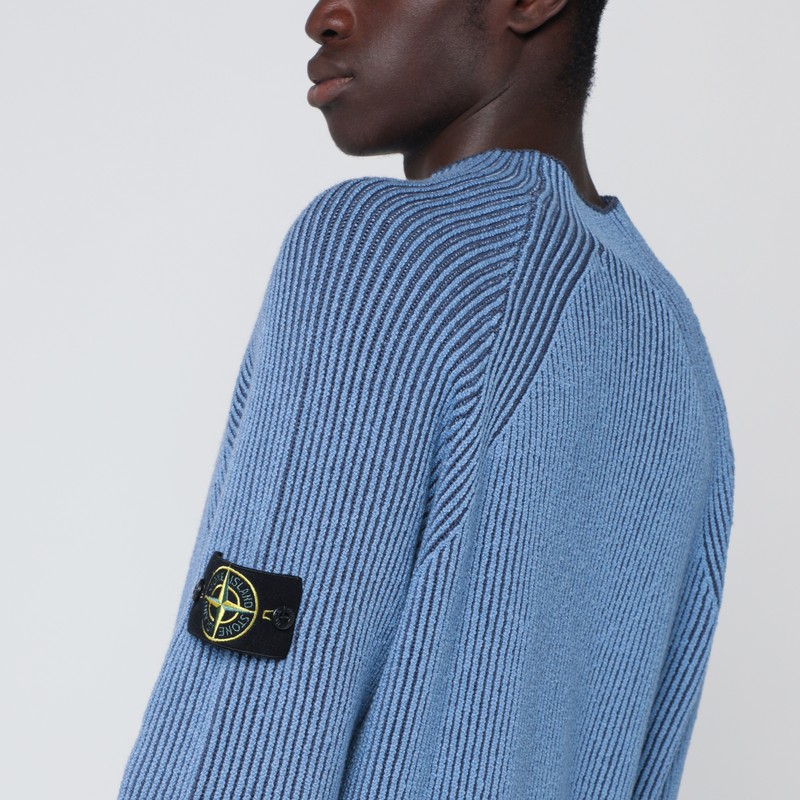 Stone Island Light Blue Ribbed Vanisé Sweater In Blue