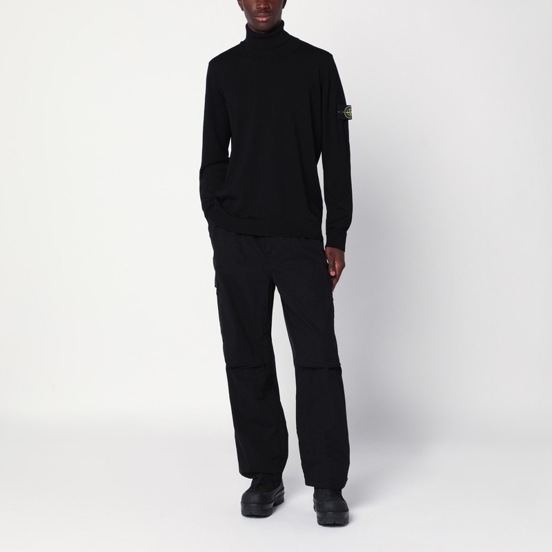 Stone Island Black Wool Turtleneck Sweater In Black