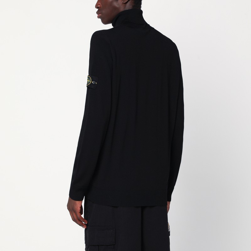 Stone Island Black Wool Turtleneck Sweater In Black