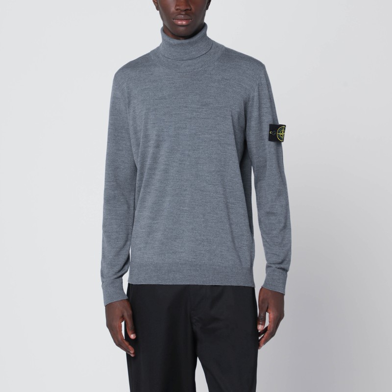 Stone Island Gray Wool Turtleneck Sweater In Blue