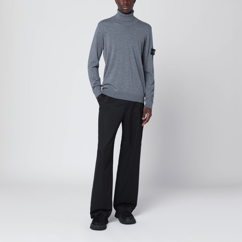 Stone Island Gray Wool Turtleneck Sweater In Blue
