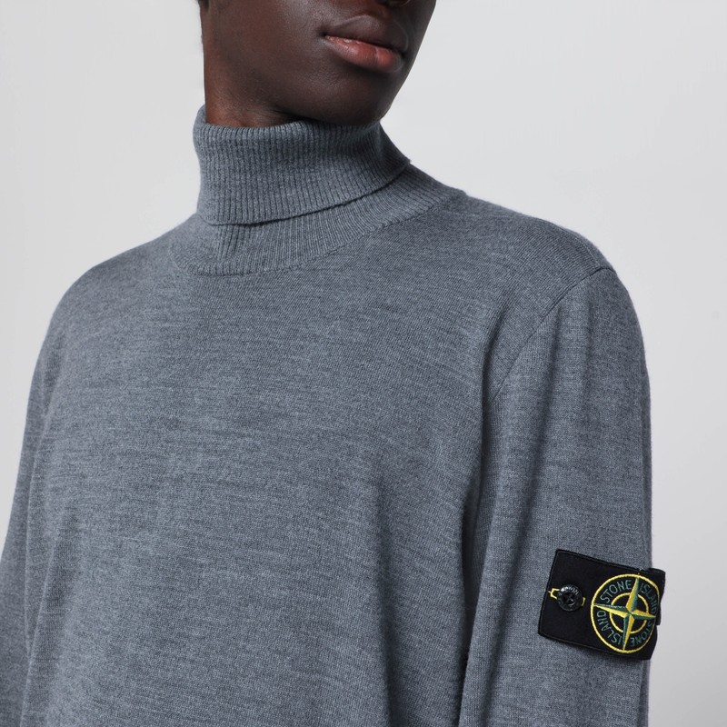 Stone Island Gray Wool Turtleneck Sweater In Blue