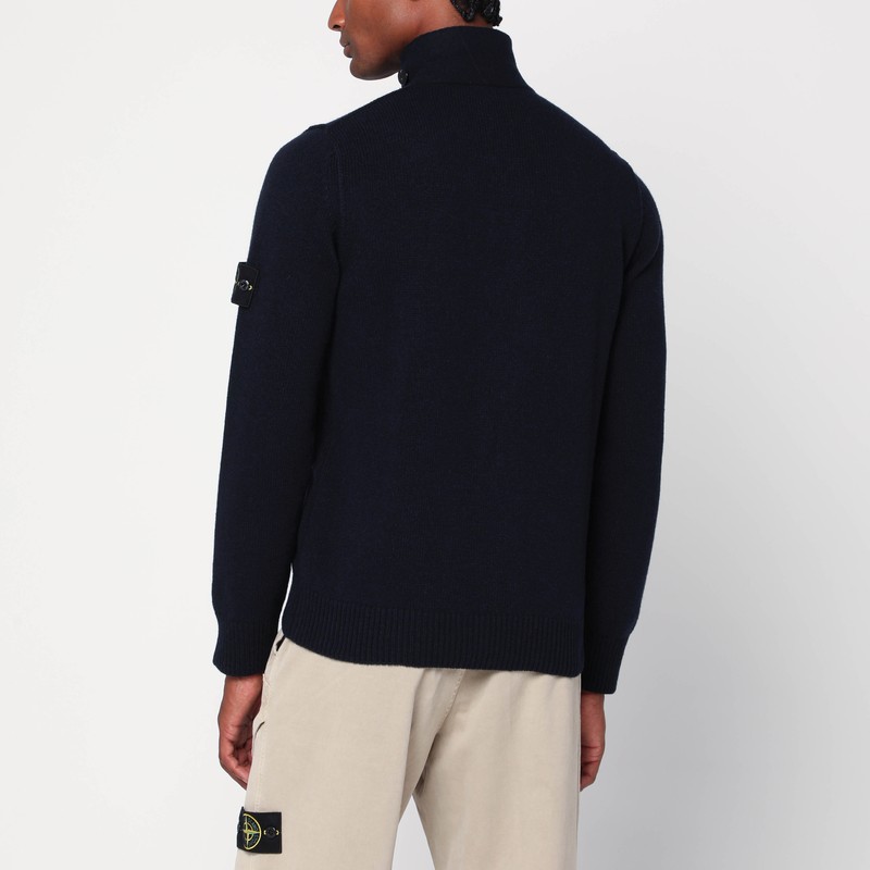 Stone Island Navy Blue Cardigan In Wool Blend In Blue