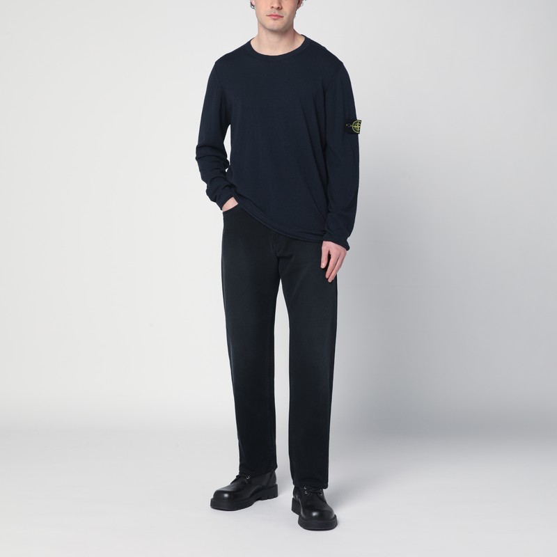 Stone Island Navy Blue Cotton-blend T-shirt In Blue
