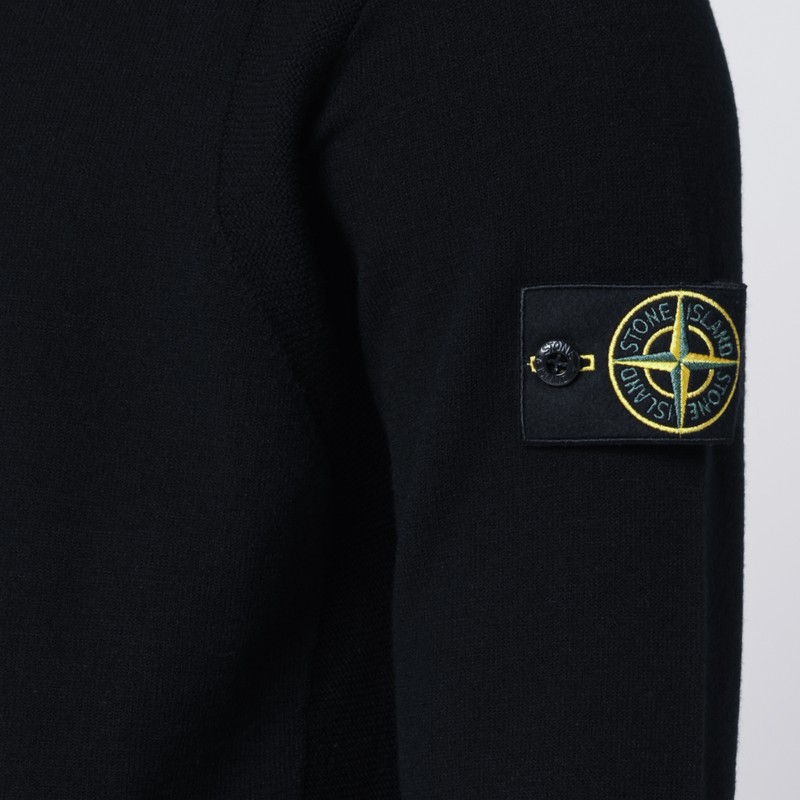 Stone Island Black Zip-up Cardigan In Wool Blend In Black