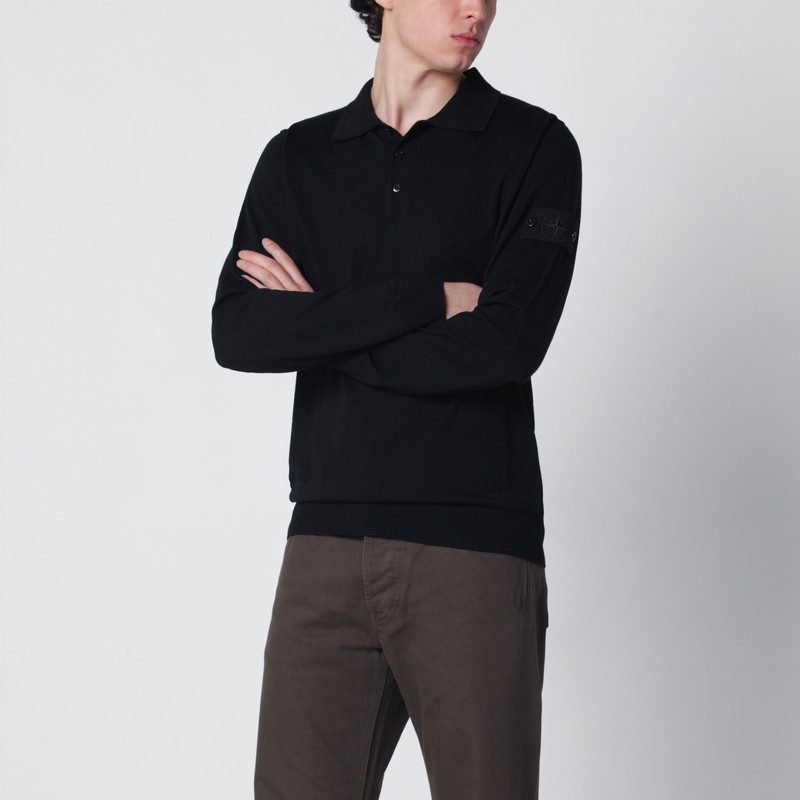 Black wool polo sweater
