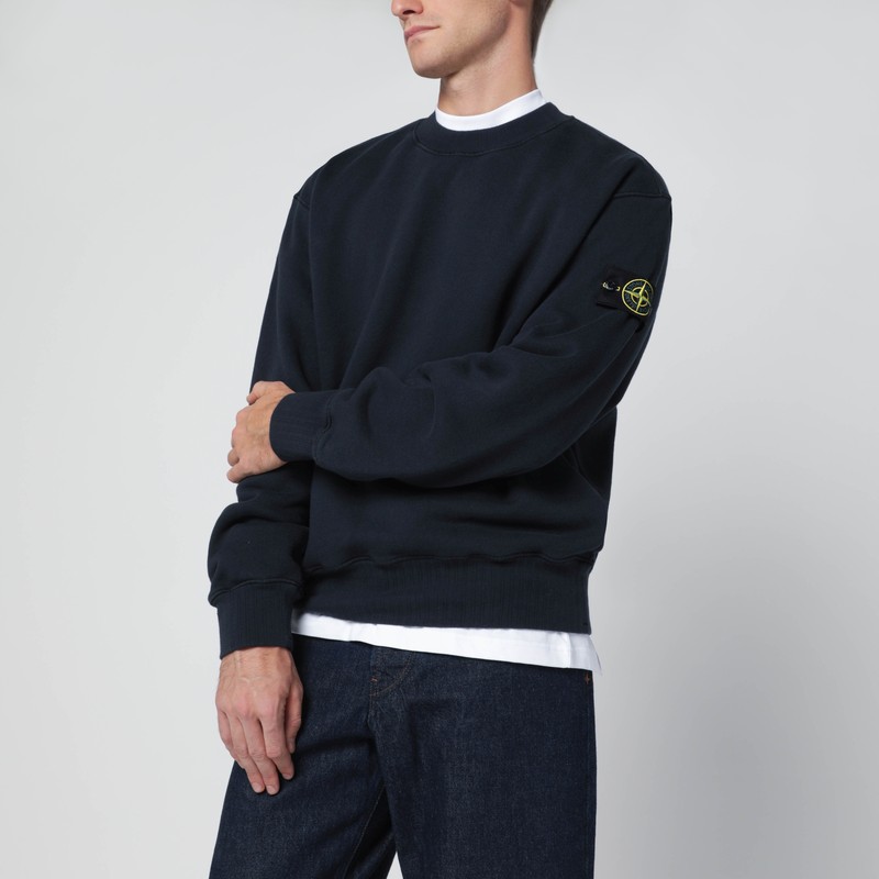 Stone Island Oversized Navy Blue Crewneck Sweatshirt In Blue