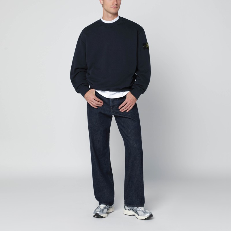 Stone Island Oversized Navy Blue Crewneck Sweatshirt In Blue