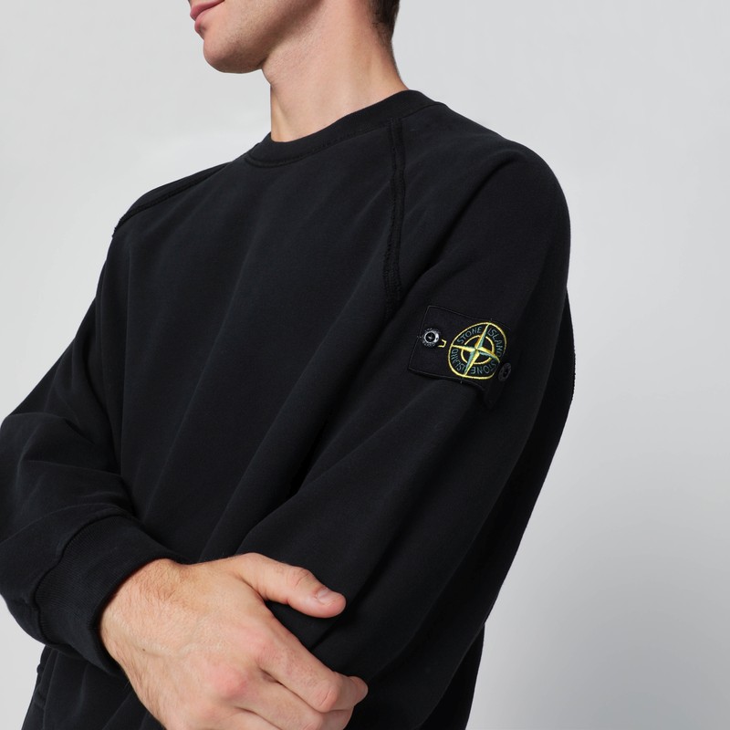 Stone Island Oversized Black Crewneck Sweatshirt In Black
