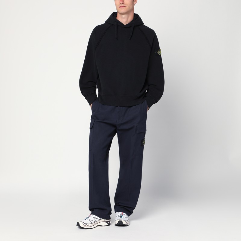 Stone Island Relaxed Fit Black Hoodie With Distinctive Patch Logo In Black