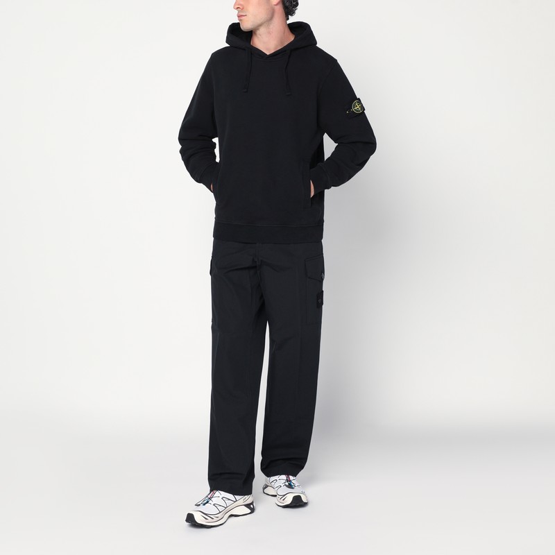 Stone Island Black Cotton Hoodie In Black