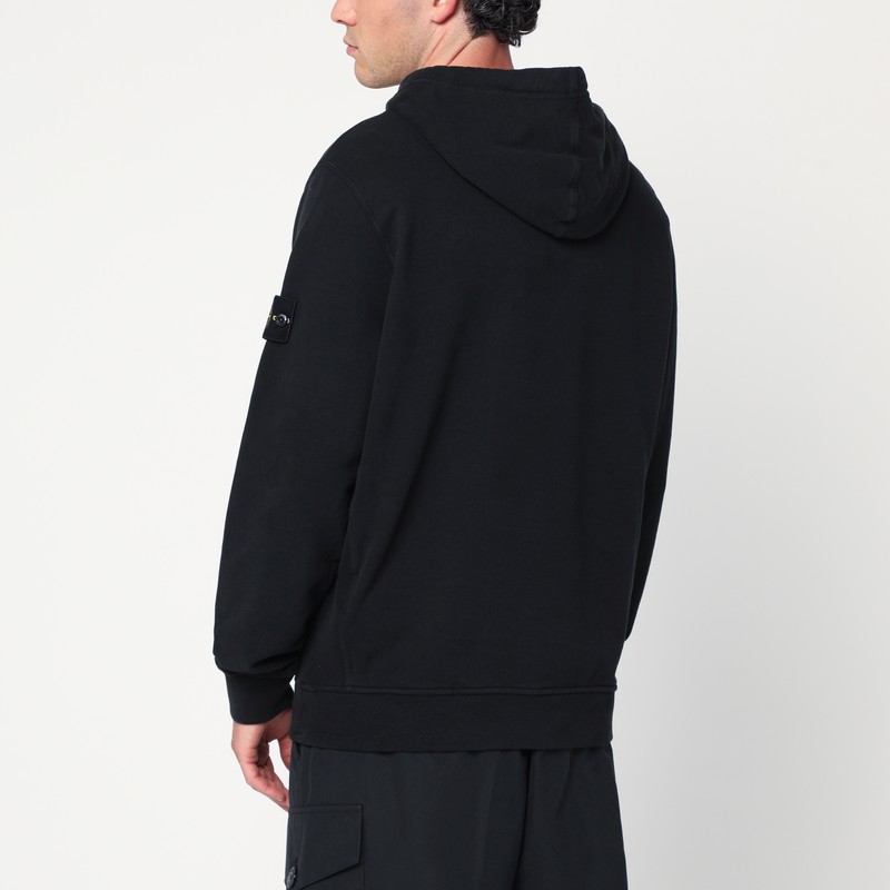 Stone Island Black Cotton Hoodie In Black