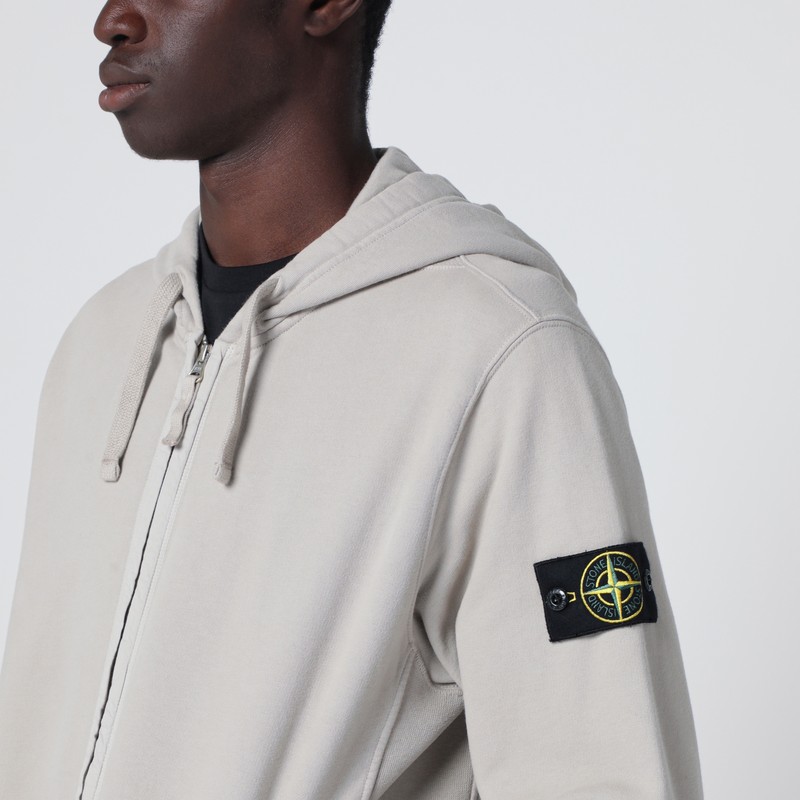 Stone Island Pearl Grey Zip Sweatshirt In White