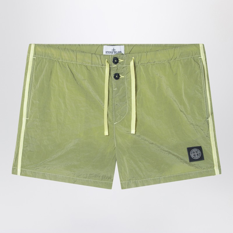 Lime-colored nylon swim shorts