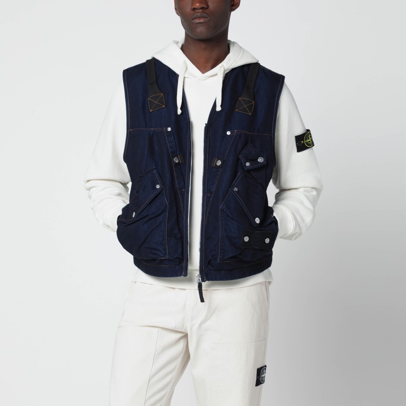 Indigo blue zip vest in cotton blend