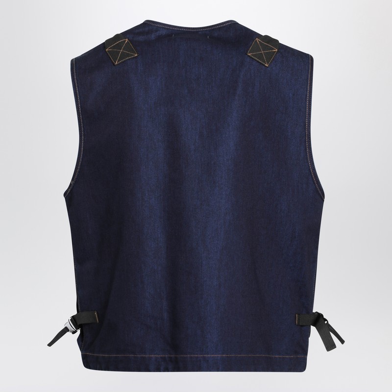 Stone Island Indigo Blue Zip Vest In Cotton Blend In Blue