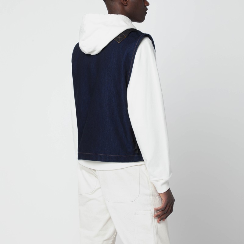 Stone Island Indigo Blue Zip Vest In Cotton Blend In Blue