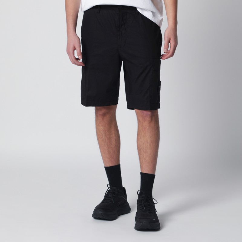 Black cotton canvas cargo bermuda shorts