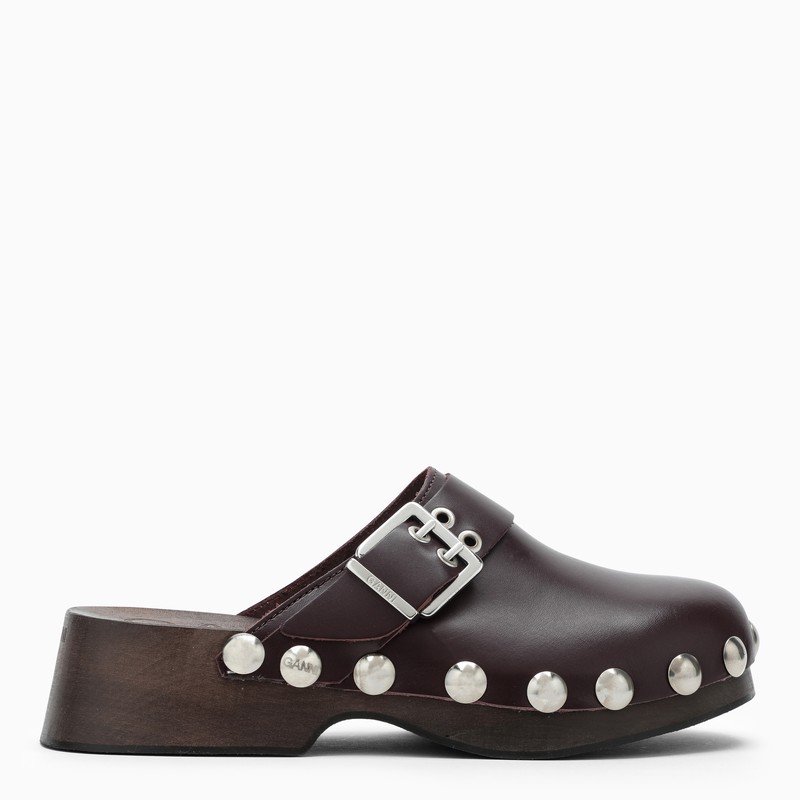 Burgundy leather clogs with studs