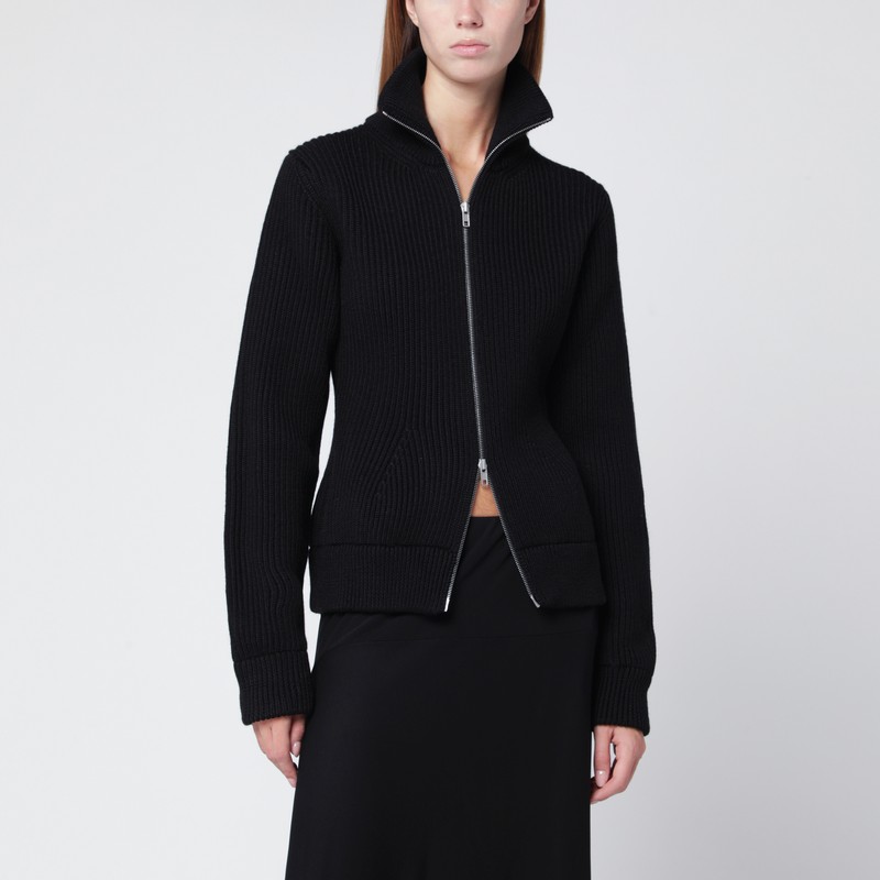 Black wool zip-up cardigan