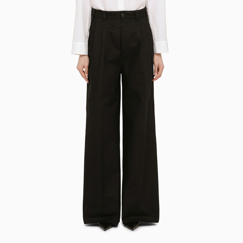 Maison Margiela Black Cotton Wide Trousers In Black