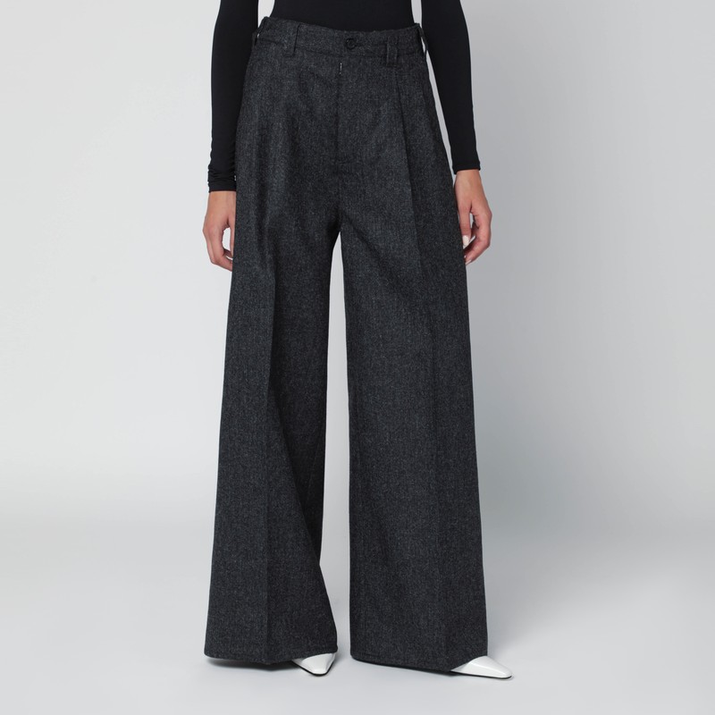 Grey wide-leg wool trousers
