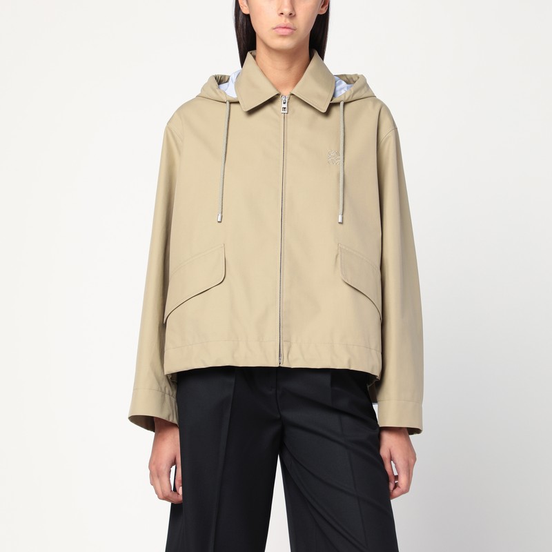 Beige cotton hooded parka