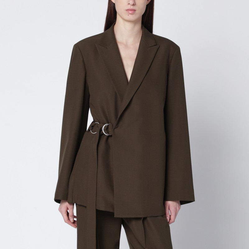 Loewe Khaki Green Double-breasted Wool Jacket In Brown