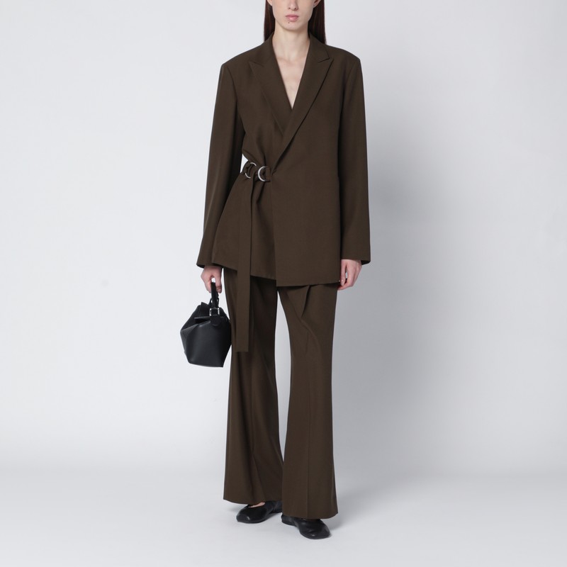 Loewe Khaki Green Double-breasted Wool Jacket In Brown