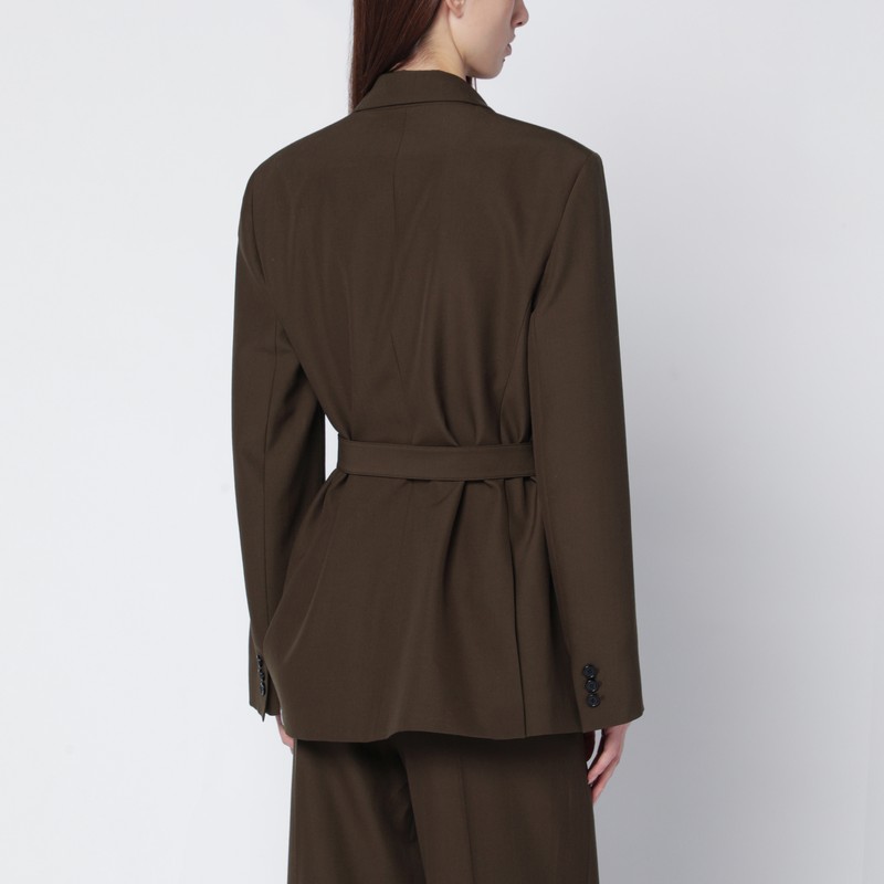 Loewe Khaki Green Double-breasted Wool Jacket In Brown