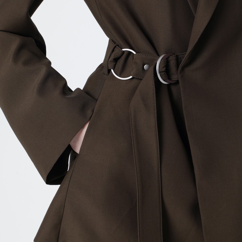 Loewe Khaki Green Double-breasted Wool Jacket In Brown