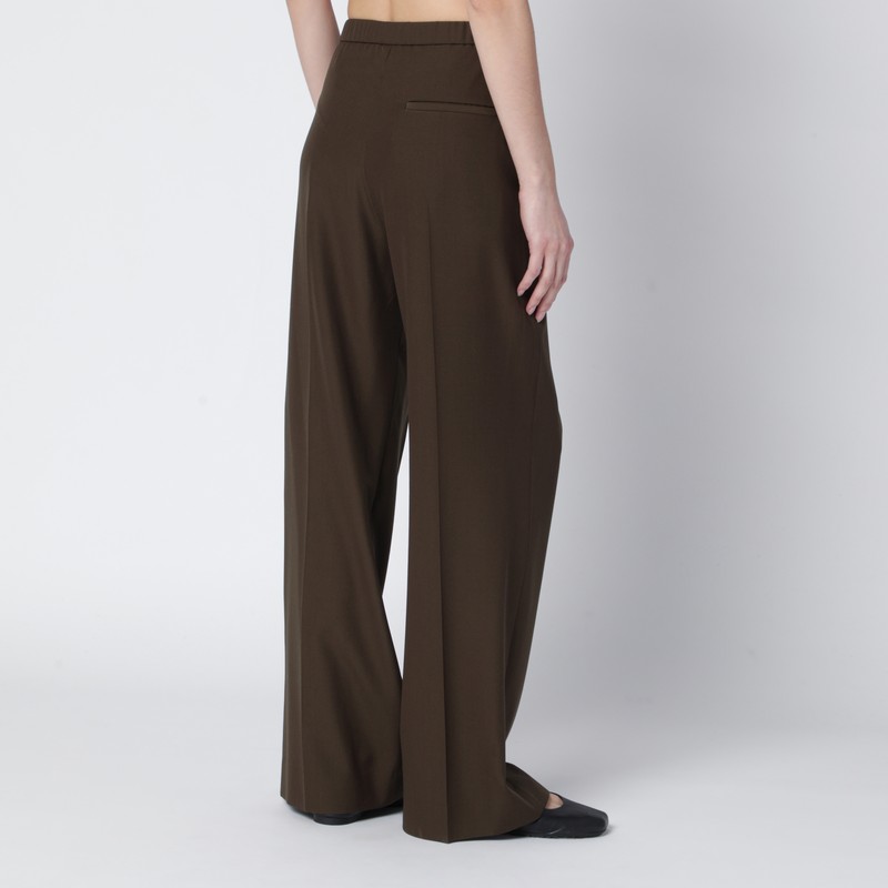 Loewe Leather-trimmed Pleated Wool Flared Pants In Green