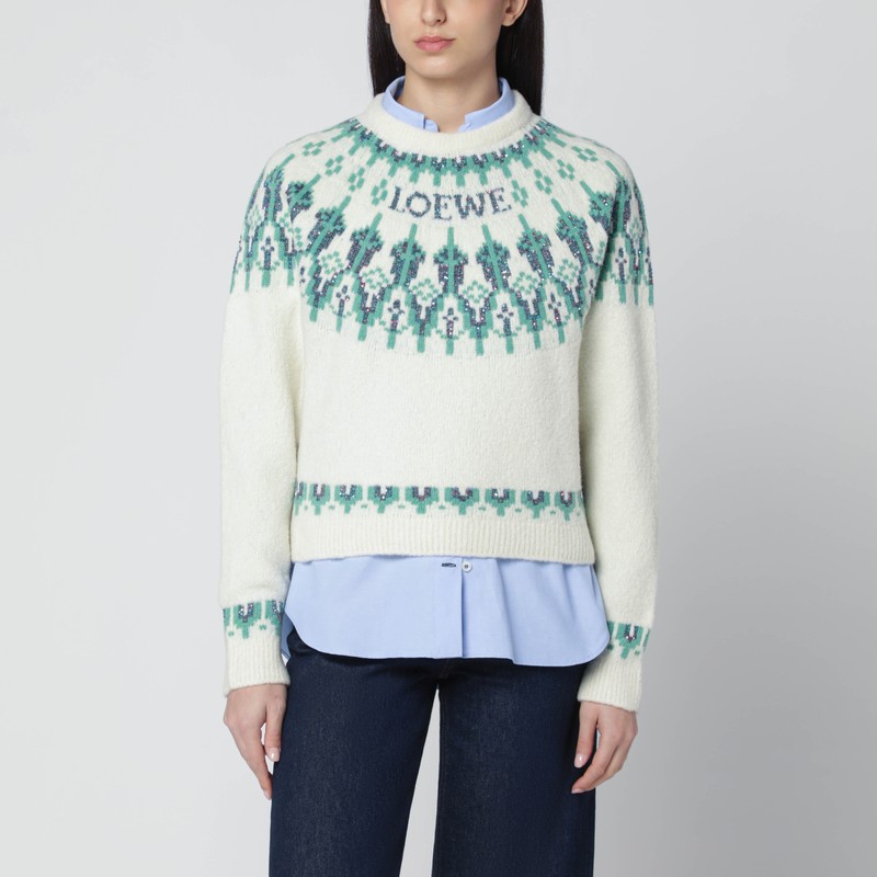 Loewe White Sweater With Fair Isle Pattern