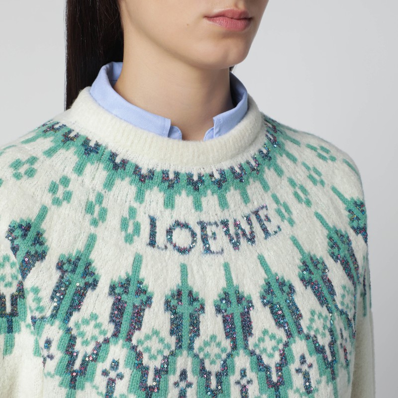 Loewe White Sweater With Fair Isle Pattern In White