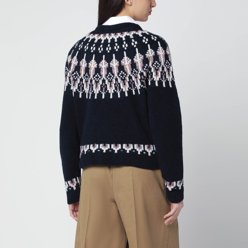 Loewe Navy Sweater With Fair Isle Pattern In Blue