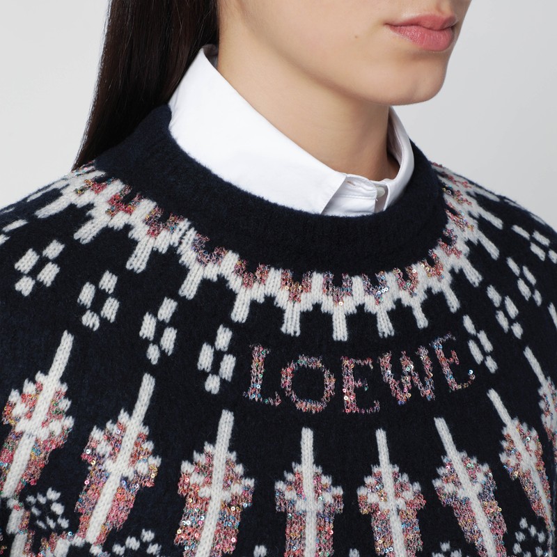Loewe Navy Sweater With Fair Isle Pattern In Blue
