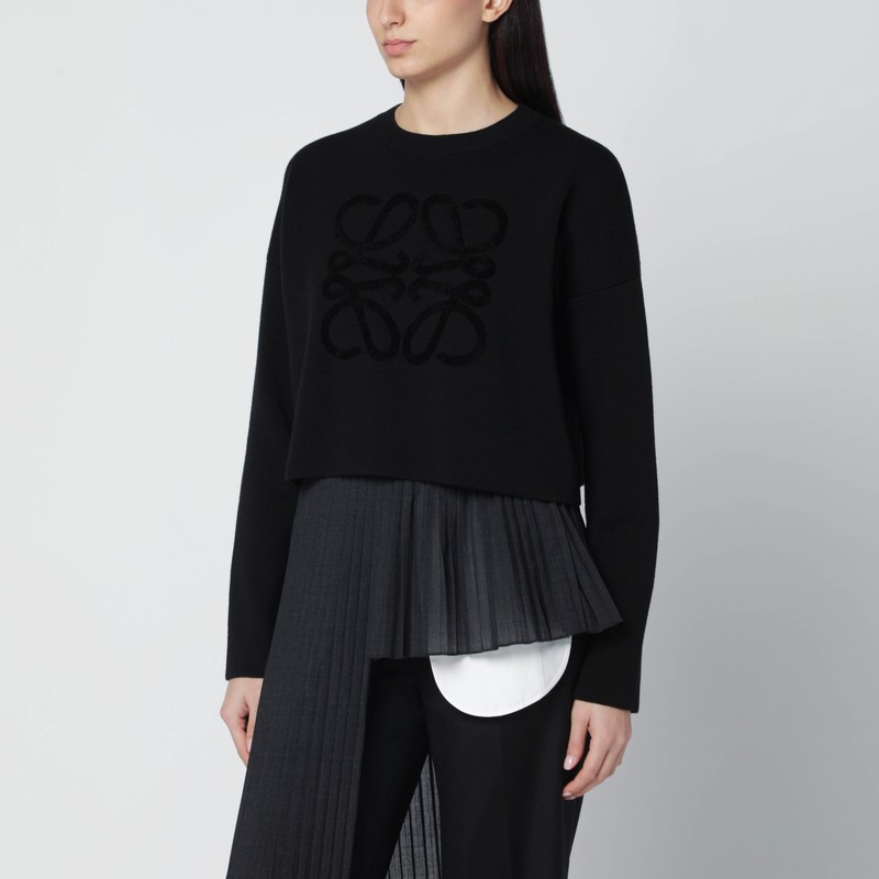 Black cropped wool-blend sweater