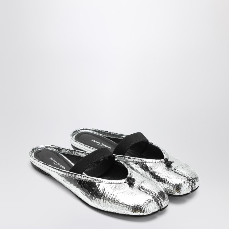 Maison Margiela Leather Tabi Mule With Broken Mirror Effect In Metallic